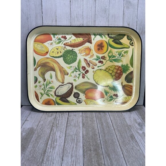 Vintage Wooden Serving Tray Fruit Italy Made Decorative Platter 16.5" x 12.5" - Picture 1 of 7